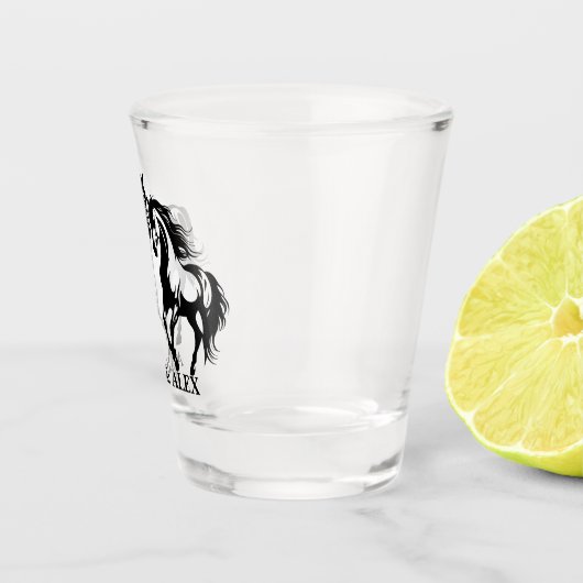 2つの馬の愛の白黒馬好きカップル ショットグラス (右)