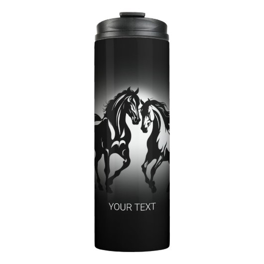2つの馬の愛の白黒馬好きカップル タンブラー (正面)