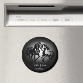 2つの馬の愛の白黒馬好きカップル マグネット (インサイチュ (食洗機))