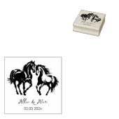 2つの馬の愛の白黒馬好きカップル ラバースタンプ (押印)
