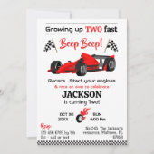 2つの高速な赤いレーススポーツカーの誕生日を成長 招待状 (正面)