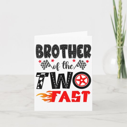 2つの高速の2番目の誕生日の少年レーシングカの兄 カード (正面)