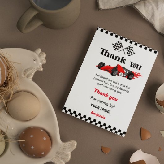2つの高速カーレースのボーイバースデーパーティーサンキューカード 招待状