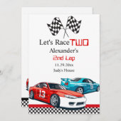 2つの高速レッドレースカー日付を保存 セーブザデート (正面/裏面)