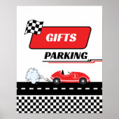 2つの高速レッドレースカー男の子の誕生日ギフト駐車場 ポスター (正面)