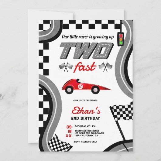 2つの高速レーステーマクール2歳の誕生日 招待状 (正面)
