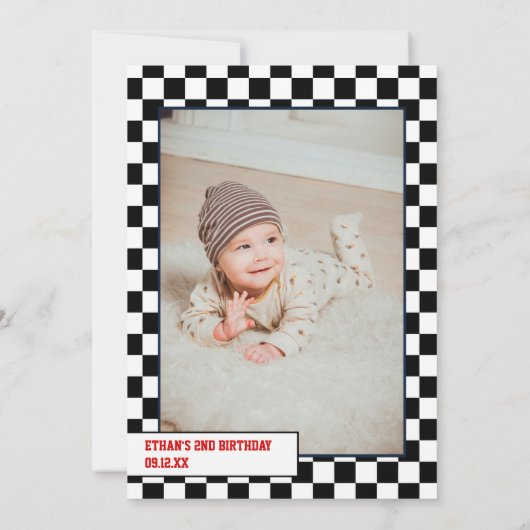 2つの高速レーステーマクール2歳の誕生日 招待状 (裏面)