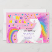 2つの魔法の虹のキャンディユニコーンの2番目の誕生日 招待状 (正面)