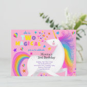 2つの魔法の虹のキャンディユニコーンの2番目の誕生日 招待状 (スタンド正面)