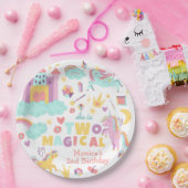 2つの魔法の虹のパステルのユニコーンの2番目の誕生日 ペーパープレート (パーティー)