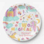 2つの魔法の虹のパステルのユニコーンの2番目の誕生日 ペーパープレート (正面)
