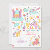 2つの魔法の虹のパステルのユニコーンの2番目の誕生日 招待状 (正面)