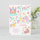 2つの魔法の虹のパステルのユニコーンの2番目の誕生日 招待状 (スタンド正面)