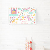 2つの魔法の虹のパステルのユニコーンの2番目の誕生日 横断幕 (インサイチュ)