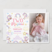 2つの魔法の虹のユニコーン2nd誕生日パーティー 招待状 (正面)