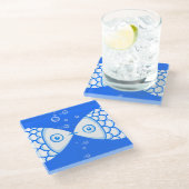 2つの魚座ブルーホワイト抽象芸術パターン ガラスコースター (アングル)