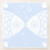 2つの魚座ブルーホワイト抽象芸術パターン ガラスコースター (裏面)