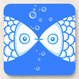 2つの魚座ブルーホワイト抽象芸術パターン コースター