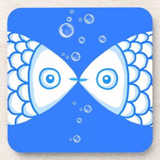 2つの魚座ブルーホワイト抽象芸術パターン コースター (正面)
