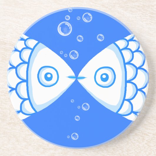 2つの魚座ブルーホワイト抽象芸術パターン コースター (正面)