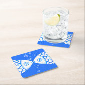 2つの魚座ブルーホワイト抽象芸術パターン スクエアペーパーコースター (インサイチュ)