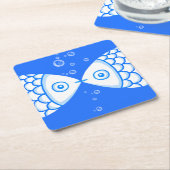 2つの魚座ブルーホワイト抽象芸術パターン スクエアペーパーコースター (アングル)