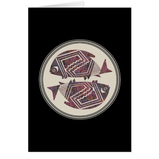 2つの魚、模倣の陶器、画像18カード (正面)