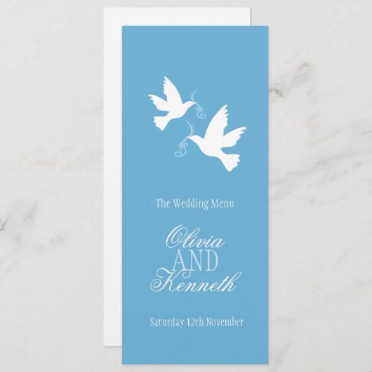 2つの鳩の青と白結婚のディナーメニュー メニュー (正面/裏面)