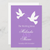 2つの鳩パープル&ホワイトの結婚ディナーメニュー メニュー (正面/裏面)