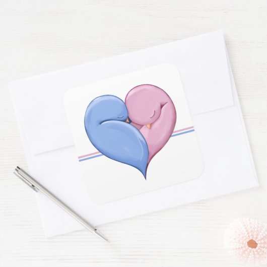 2つの鳩1つのハートスクエアステッカー スクエアシール (封筒)