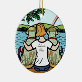 2つの黄色いラブラドールの天使およびお母さん2 セラミックオーナメント (右)