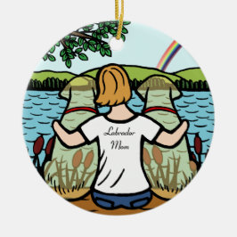 2つの黄色いラブラドールの天使およびお母さん2 セラミックオーナメント