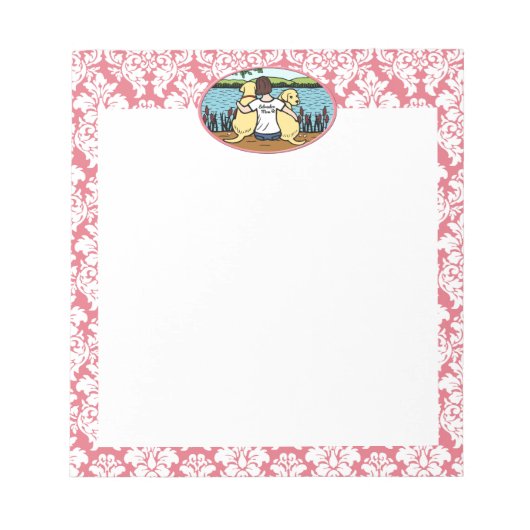 2つの黄色のラブラドールと母 ノートパッド (正面)