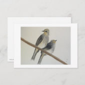 2つの黄色の灰色の鳥フラットサンキューノートカード サンキューカード (正面/裏面)