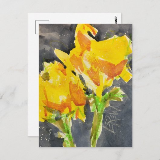 2つの黄色の花のクレヨン絵を描レジスト#241101 ポストカード (正面/裏面)