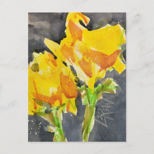 2つの黄色の花のクレヨン絵を描レジスト#241101 ポストカード (正面)