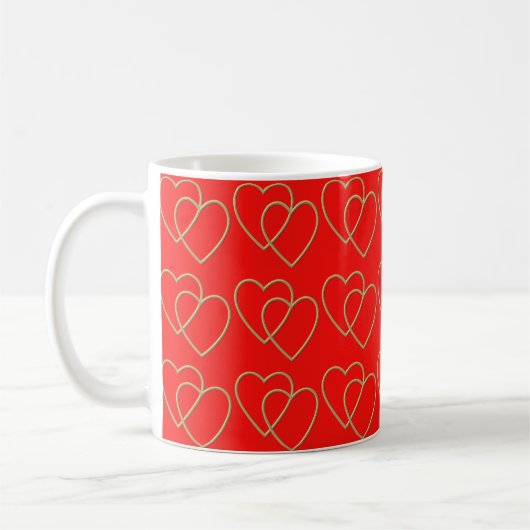 2つの黄金の愛するハートパターン コーヒーマグカップ (左)