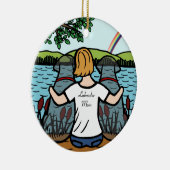 2つの黒いラブラドールの天使およびお母さん2 セラミックオーナメント (右)