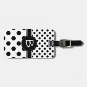 2つの黒い水玉模様パターンモノグラム ラゲッジタグ (正面横)