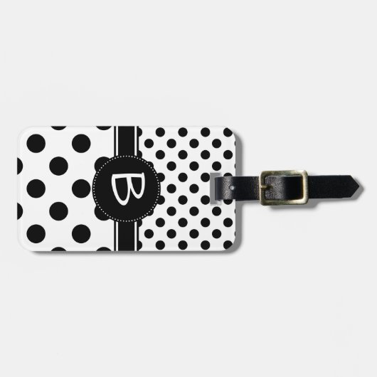 2つの黒い水玉模様パターンモノグラム ラゲッジタグ (正面横)
