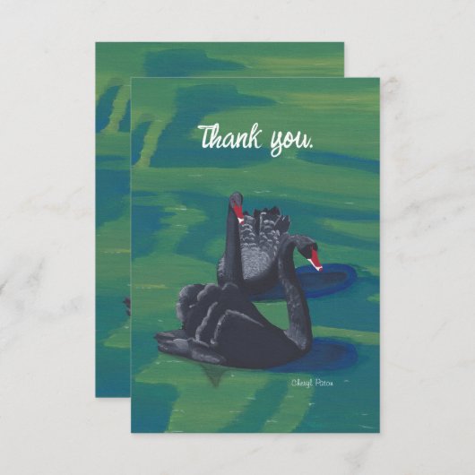 2つの黒い白鳥スイミングサンキューカード サンキューカード (正面/裏面)
