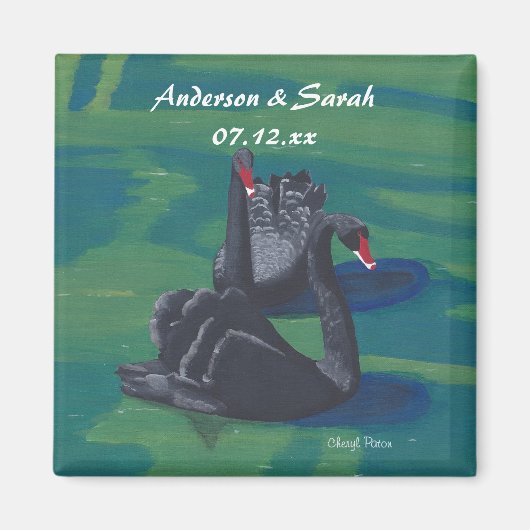 2つの黒い白鳥スイミングデパーソナライズされたートマグネット マグネット (正面)