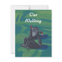 2つの黒い白鳥スイミング結婚式招待状