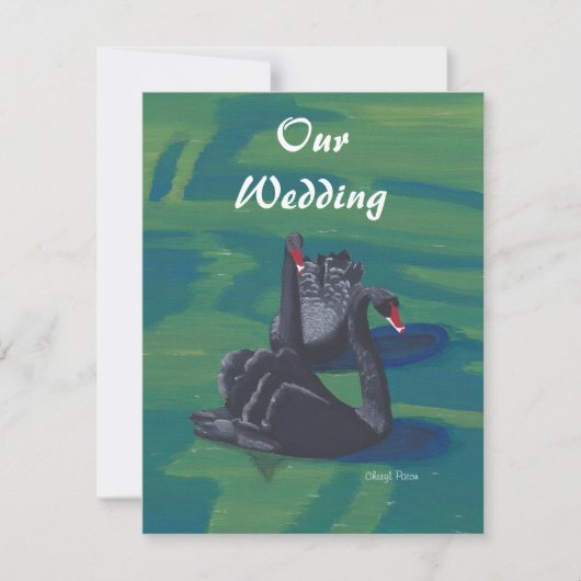 2つの黒い白鳥スイミング結婚式招待状 招待状 (正面)