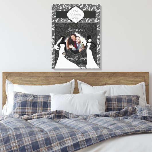 2つの黒い花嫁シルエット私たちの結婚式の日 キャンバスプリント (インサイチュ (寝室))