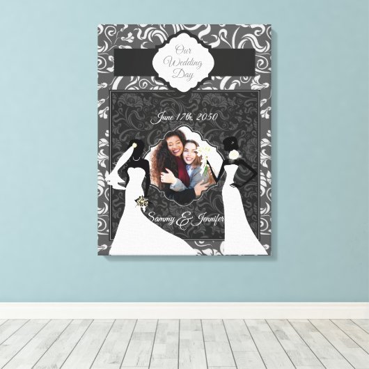 2つの黒い花嫁シルエット私たちの結婚式の日 キャンバスプリント (インサイチュ (ウッドフロア))