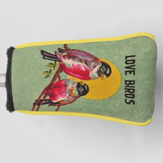 2つの黒かわいらし色の愛の鳥サングリーン ゴルフヘッドカバー (正面)