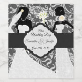 2つの黒は、私たちの結婚式の日ボタニカルダマスクを花嫁 ワインラベル (シングルラベル)