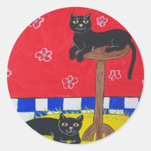 2つの黒猫のステッカー ラウンドシール