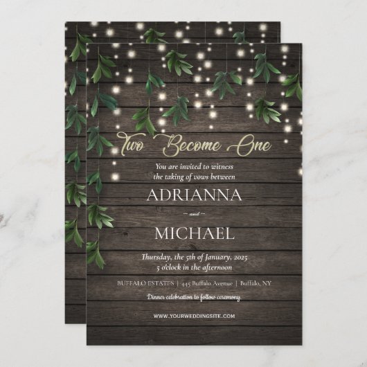 2つの1つの木素朴結婚式招待状 招待状 (正面/裏面)